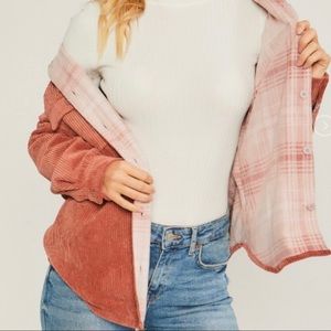 Corduroy flannel plaid reversible Shacket jacket